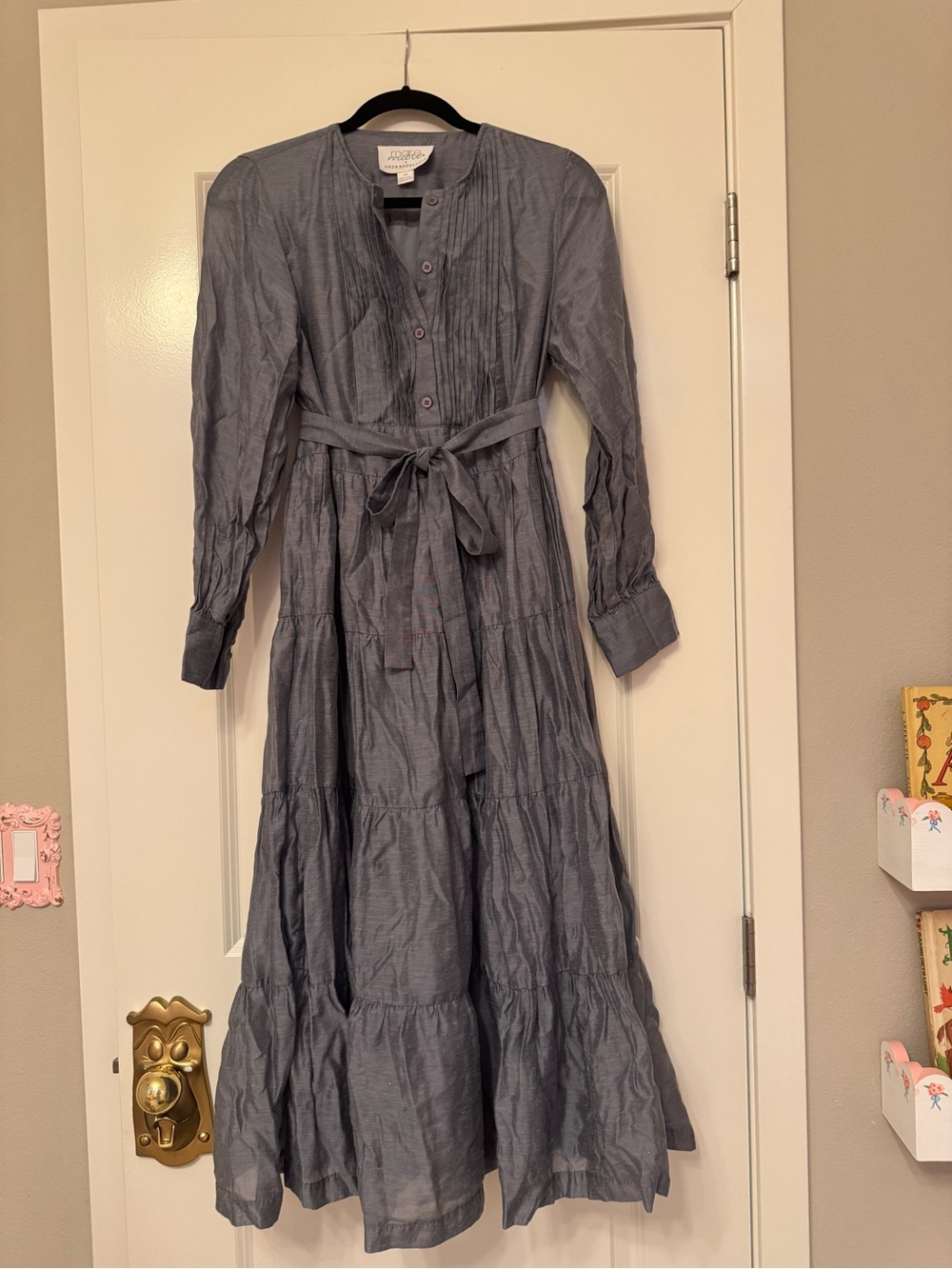 Anthropologie Blue Tiered Button-Front Maxi Dress